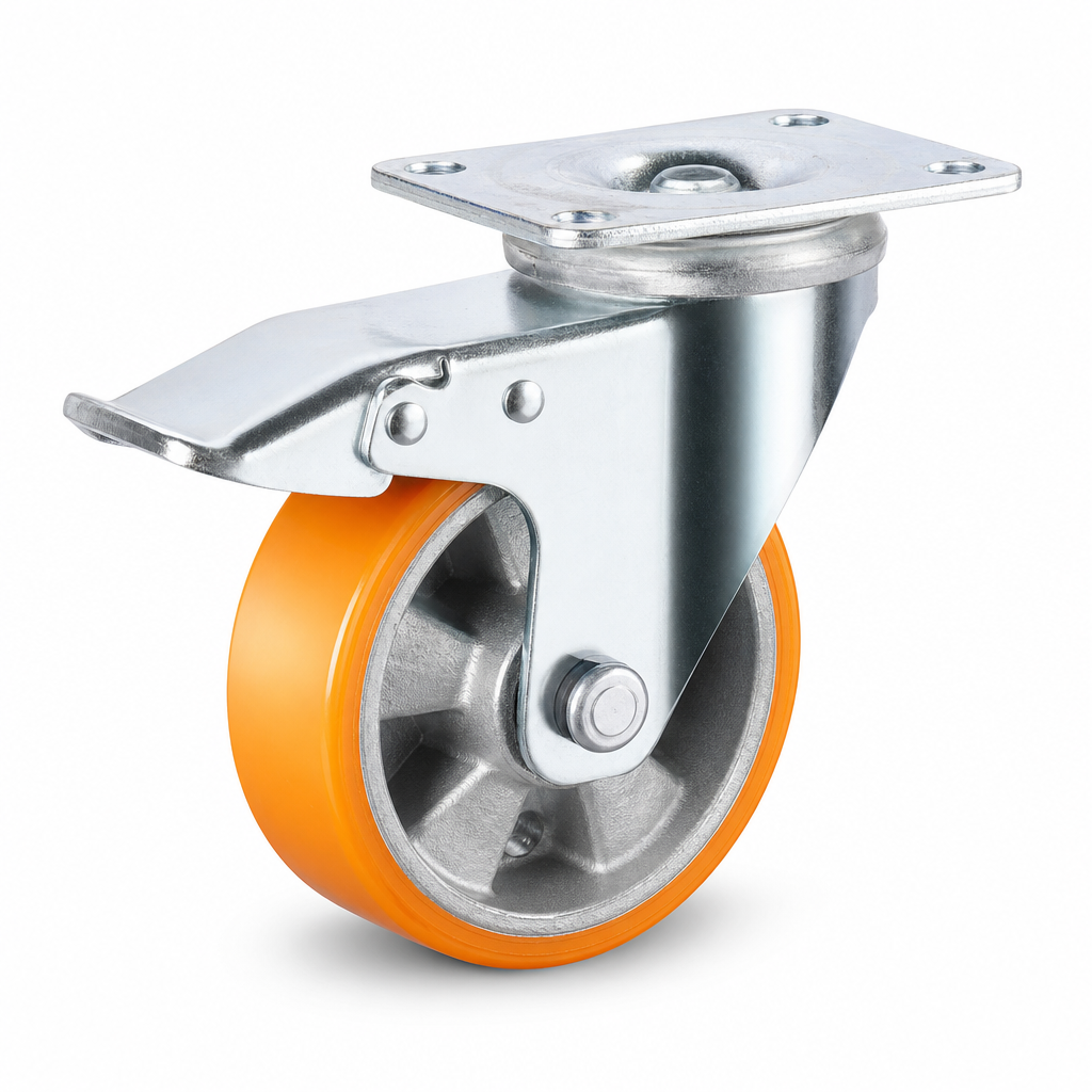 Roda Giratória 4" 10,16cm Cor Laranja com Freio