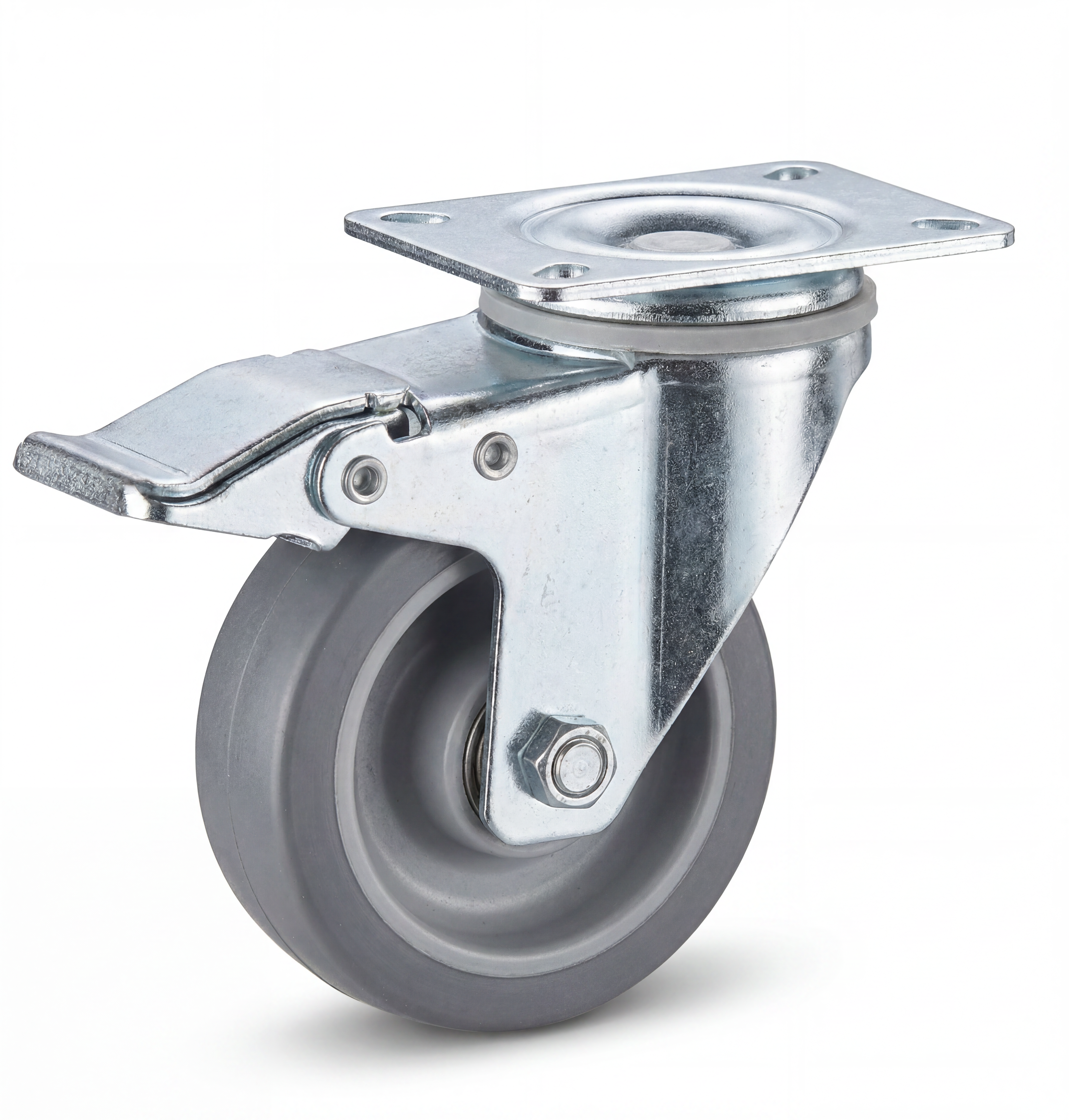 Roda Giratória 4" 10,16cm Cor Cinza com Freio
