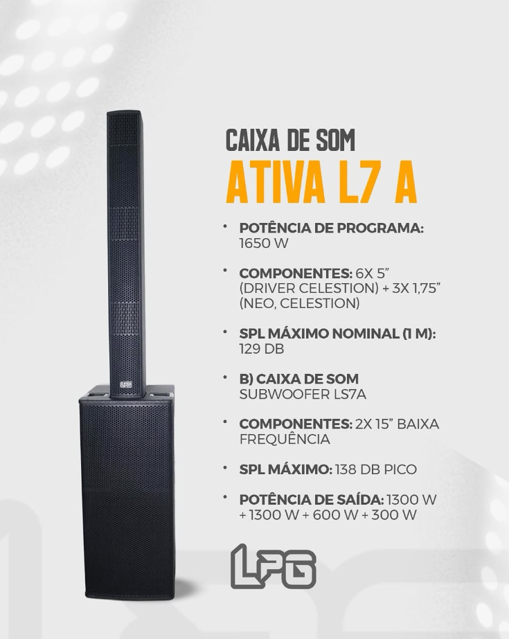 Sistema de Áudio L7 + L7 Subwoofer